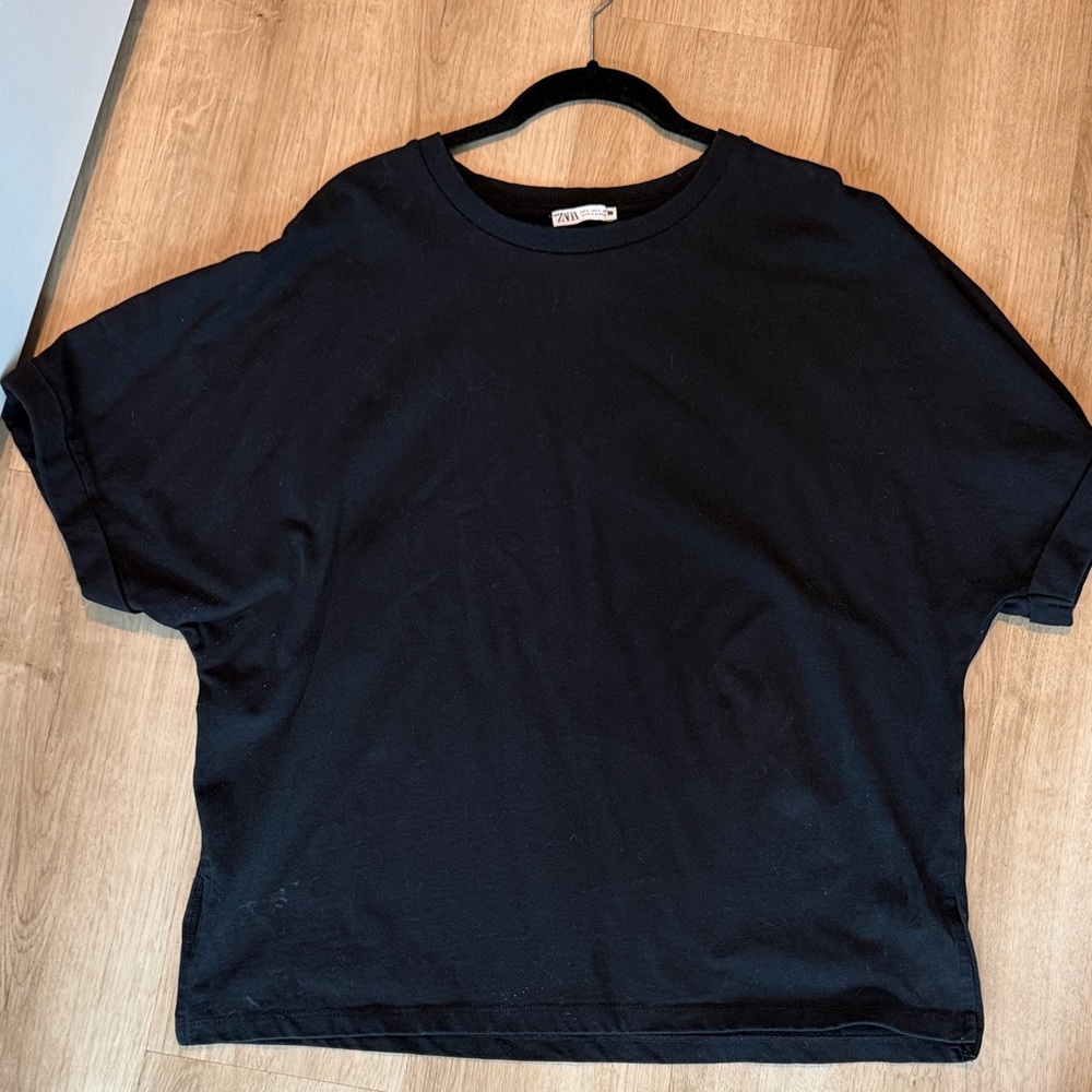 Zara Black Boxy Crewneck Tee
